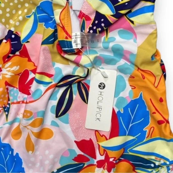 Holipick NWT Full Coverage One Shoulder One Piece Floral Swimsuit Colorful Small - Picture 5 of 5